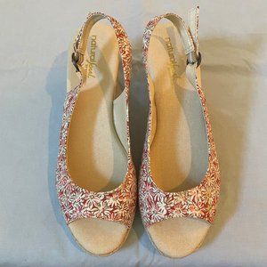 Viline Wedge Floral Sandals Square Heels Pink White